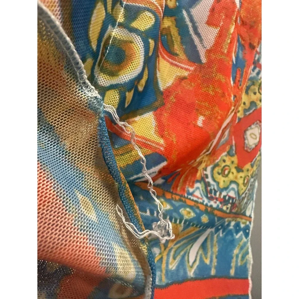Ali Miles Womens XL Sheer Mesh Poncho Top Geometric Handkerchief Hem *Flawed - Picture 8 of 14